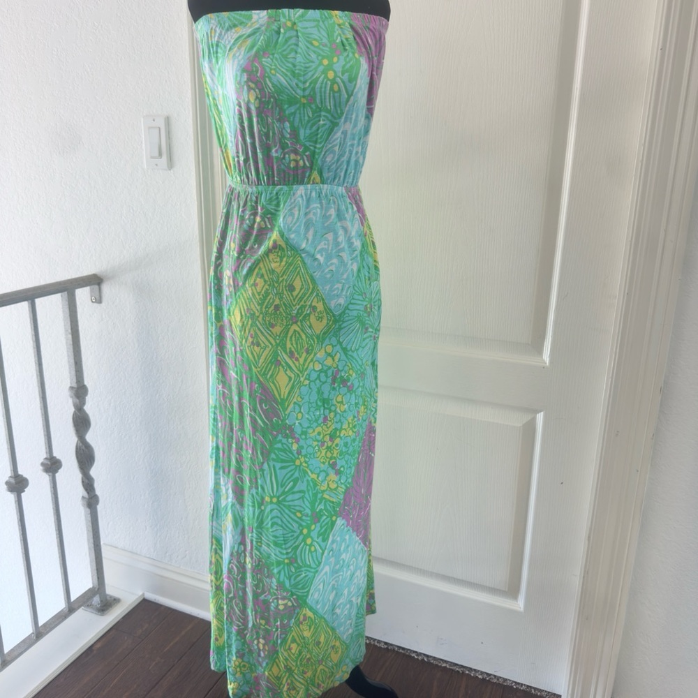 Lilly Pulitzer Marlisa Sun Dance Slub Jersey Strapless Maxi Blouson Dress XS